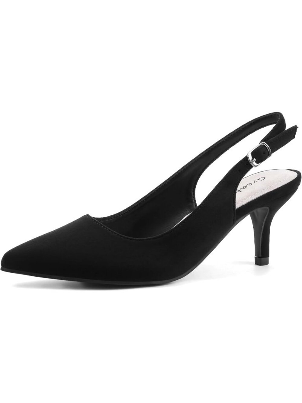 Women’s Black Suede Low Heel Pumps Pointed Toe Kitten Heels Wedding Party Shoes